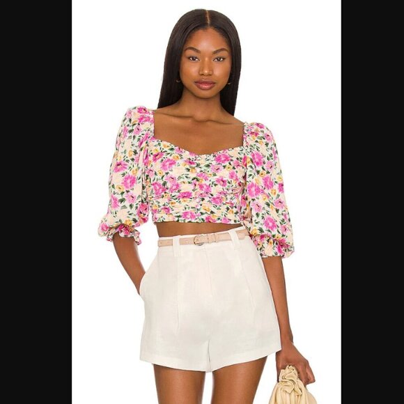 For Love And Lemons Tops - For Love & Lemons Cassia Pink Floral Long Sleeve Crop Top S